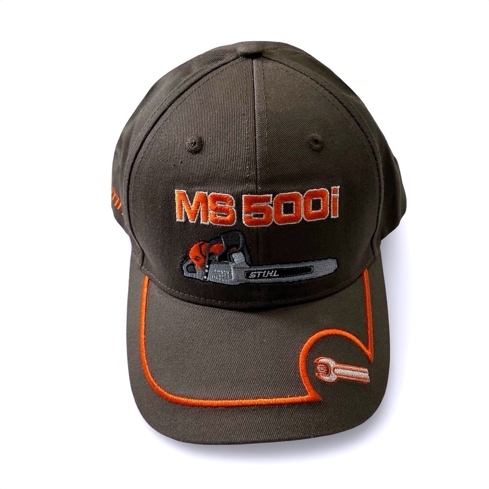 Stihl MS 500i Tech 2020 Chainsaw Embroidered Hat Gray Orange Adjustable Cap